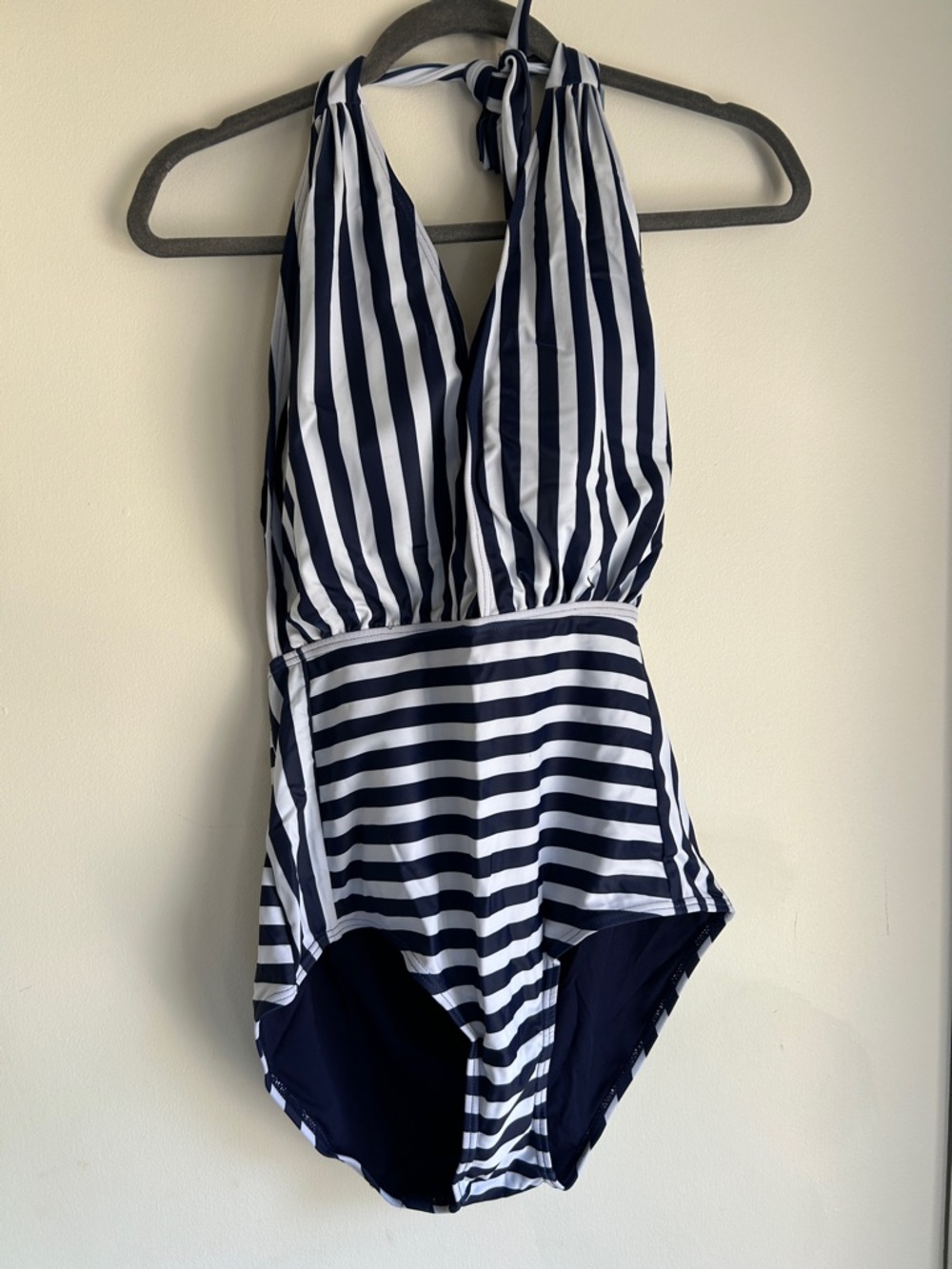 Striped Halter One-Piece Swimsuit - Navy & White